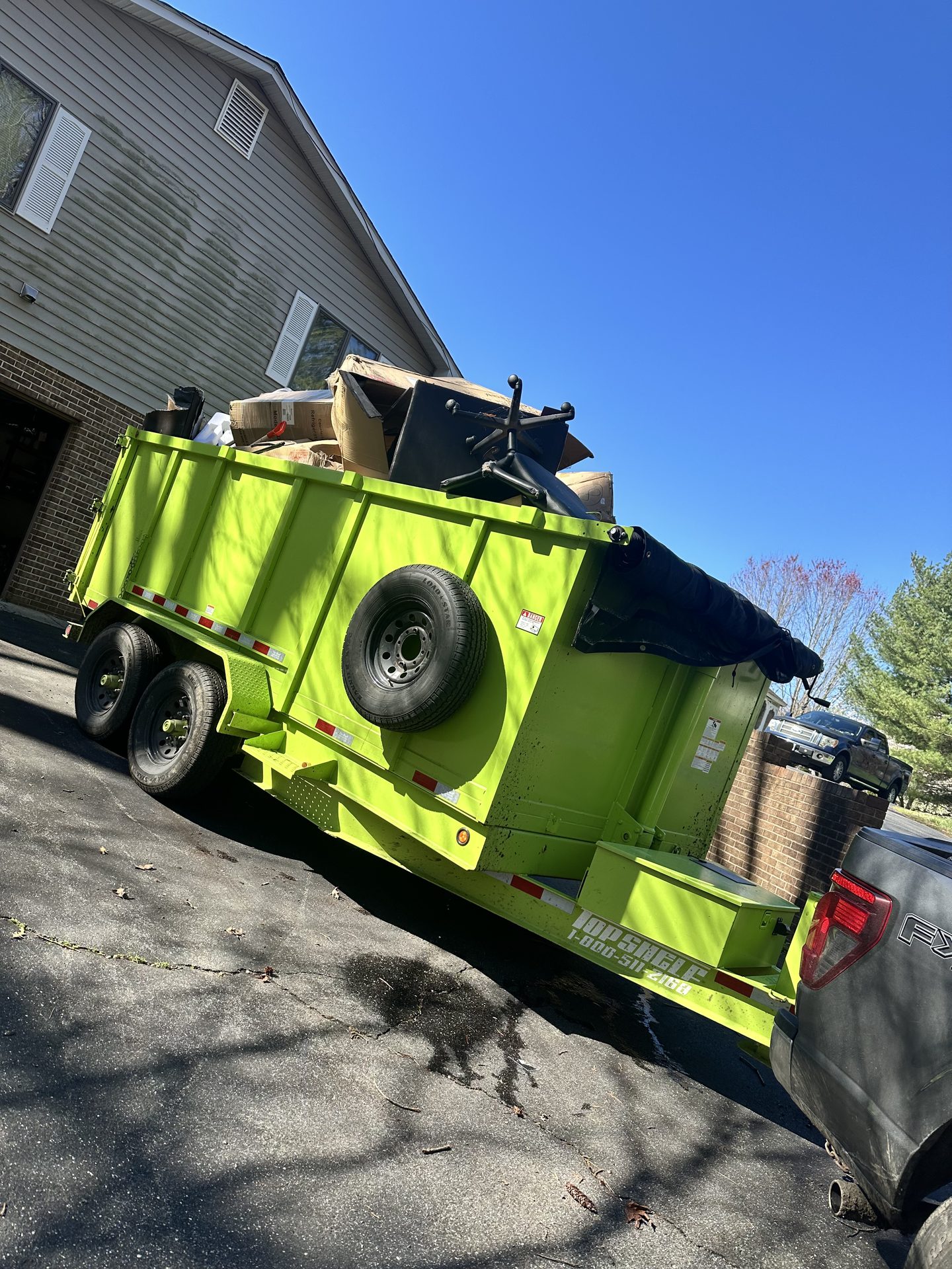 Critters & Clutter dump trailer ready for a junk removal pickup in Southern Maryland